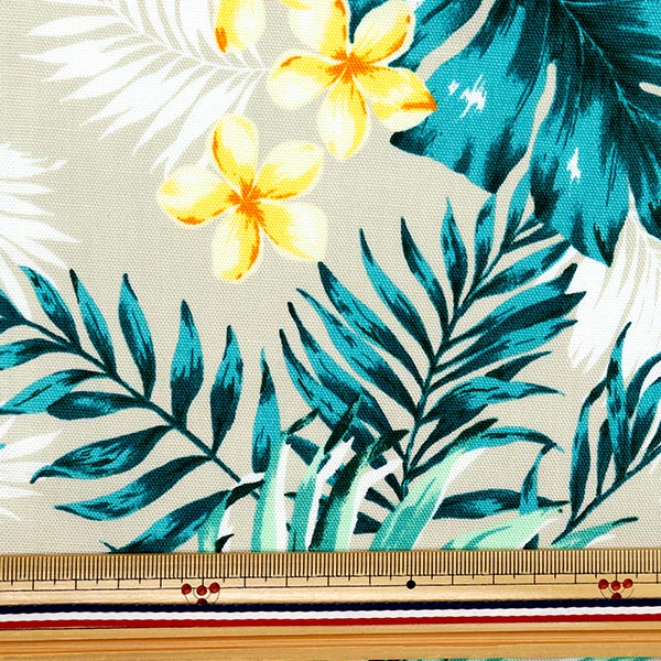 [Quantity starting from 5] Fabric 『Oxford Hawaiian Hibiscus Beige x Yellow AP52202-2A"