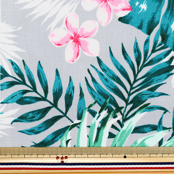 [Quantity starting from 5] Fabric 『Oxford Hawaiian Hibiscus Gray x Pink AP52202-2B"