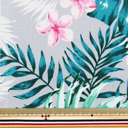 [Quantity starting from 5] Fabric 『Oxford Hawaiian Hibiscus Gray x Pink AP52202-2B"