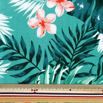 [Quantity starting from 5] Fabric 『Oxford Hawaiian Hibiscus Green x Pink AP52202-2C"