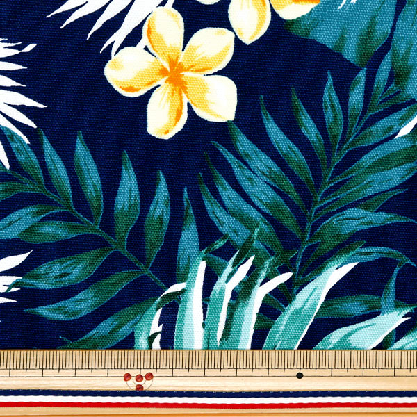 [Quantity starting from 5] Fabric 『Oxford Hawaiian Hibiscus Blue x Yellow AP52202-2E"