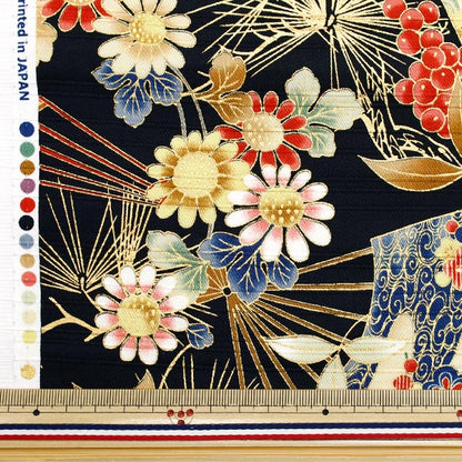 [数量从5开始] 织物 "Satin Slab Colored Pattern Fan Black AP42901-3D"