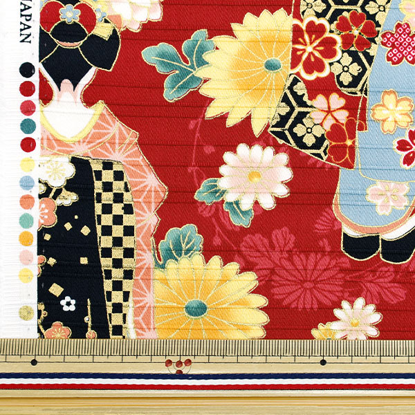 [数量从5开始] 织物 缎面平板彩色图案Maiko Red AP52902-2C"