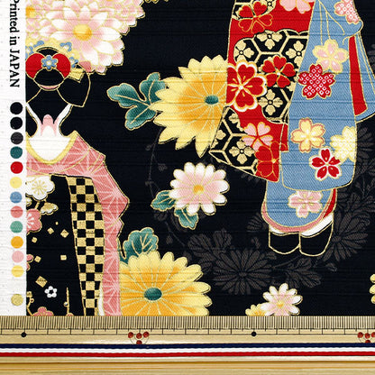 [数量从5开始] 织物 缎面平板彩色图案Maiko Black AP52902-2E"