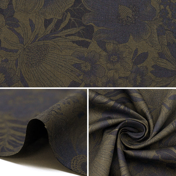 [Quantity starting from 5] Fabric "Broad Stylish Vintage Overdie Floral Pattern Olive x Navy 4225DYE-1-1"