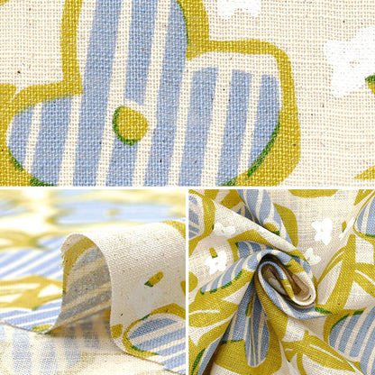 [Quantity starting from 5] Fabric "Linen-Like Love Strip Flower Blue Green 850492-1"
