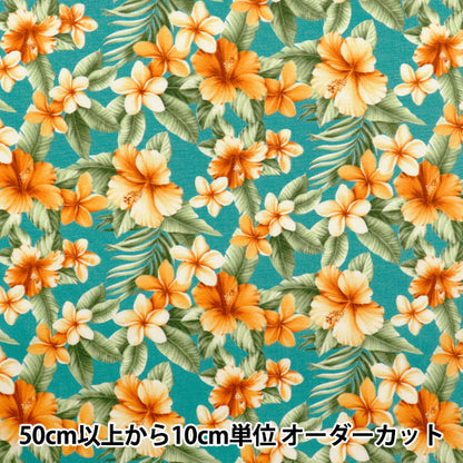 [Quantity starting from 5] Fabric "Broad Hibiscus Aqua Mint 4236-1-3"