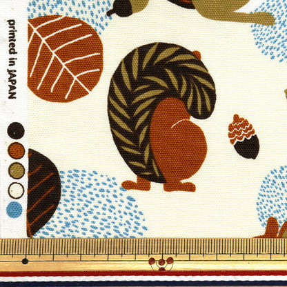 [From quantity 5] Fabric 『Oxford Onnella squirrel pattern ivory on10641S-A"
