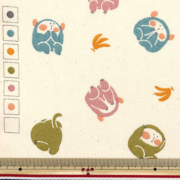[Quantity starting from 5] Fabric "JAPAN Print 2 Mizaru Iwazaru Kikazaru Natural 142-1358-B1"