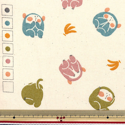 [Quantity starting from 5] Fabric "JAPAN Print 2 Mizaru Iwazaru Kikazaru Natural 142-1358-B1"