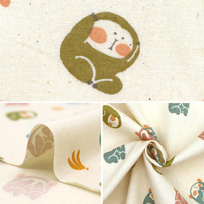 [Quantity starting from 5] Fabric "JAPAN Print 2 Mizaru Iwazaru Kikazaru Natural 142-1358-B1"