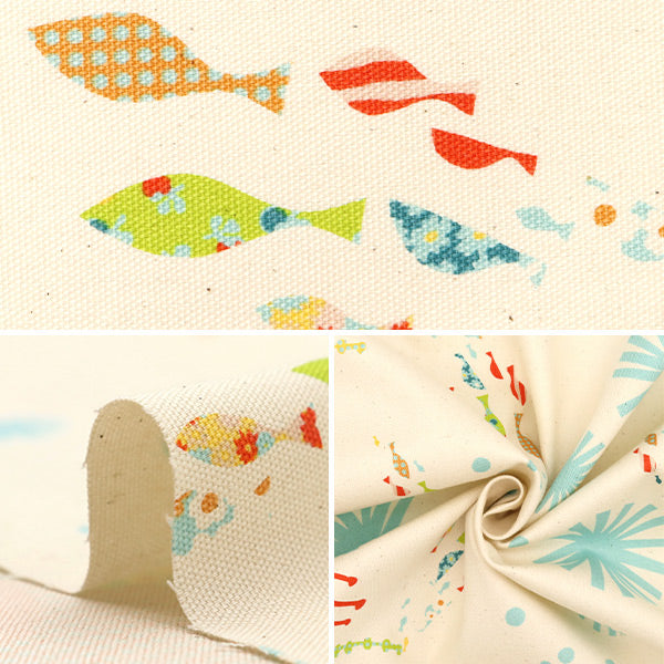 [Quantity starting from 5] Fabric "Hanauta Oxford Sunny Marine Fish Pattern in the Sea Natural 142-1357-D1"