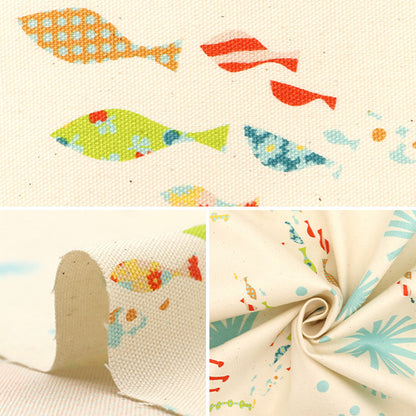 [Quantity starting from 5] Fabric "Hanauta Oxford Sunny Marine Fish Pattern in the Sea Natural 142-1357-D1"
