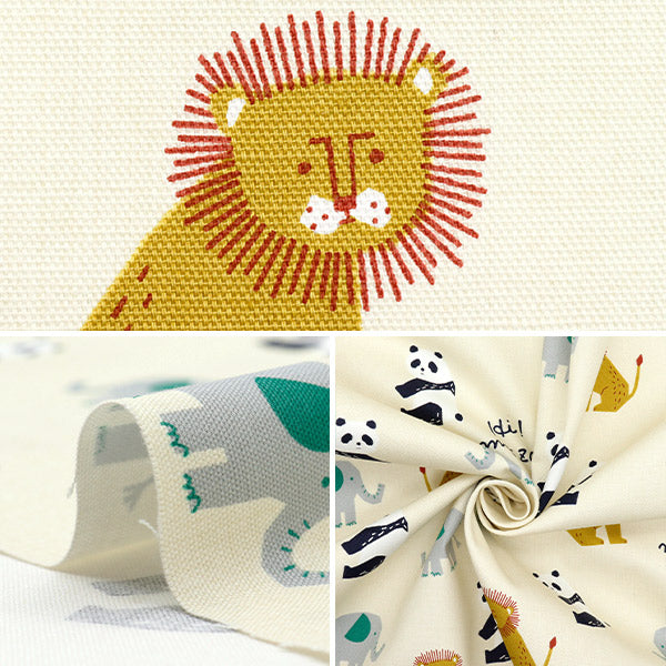 [Quantity starting from 5] Fabric 『Oxford Hi! My Zoo Animal Natural 142-1360-C1NA"