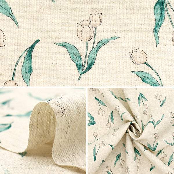 [Quantity starting from 5] Fabric "Ansolie Cotton Linen Print Soft Processed Tulip Natural 142-1362-C1NA"
