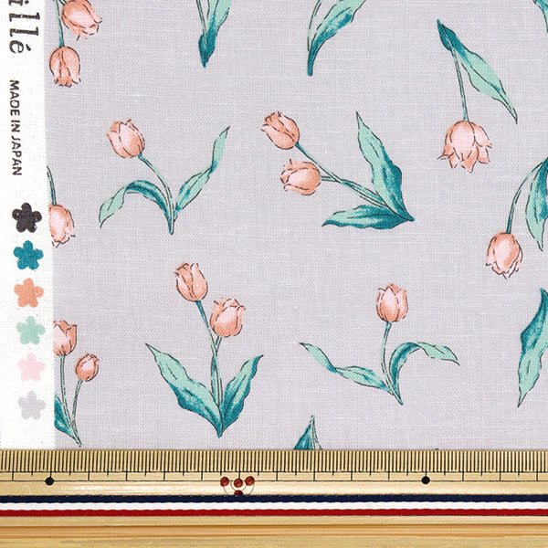 [Quantity starting from 5] Fabric "Ansoleee cotton linen print soft processing tulip gray 142-1362-C3GY"