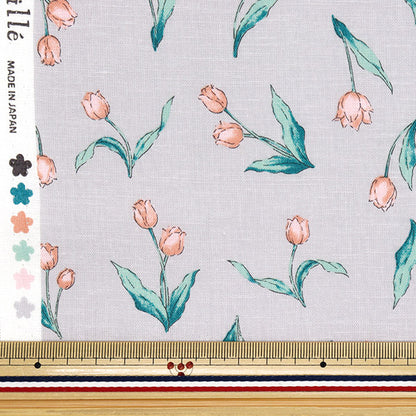 [Quantity starting from 5] Fabric "Ansoleee cotton linen print soft processing tulip gray 142-1362-C3GY"