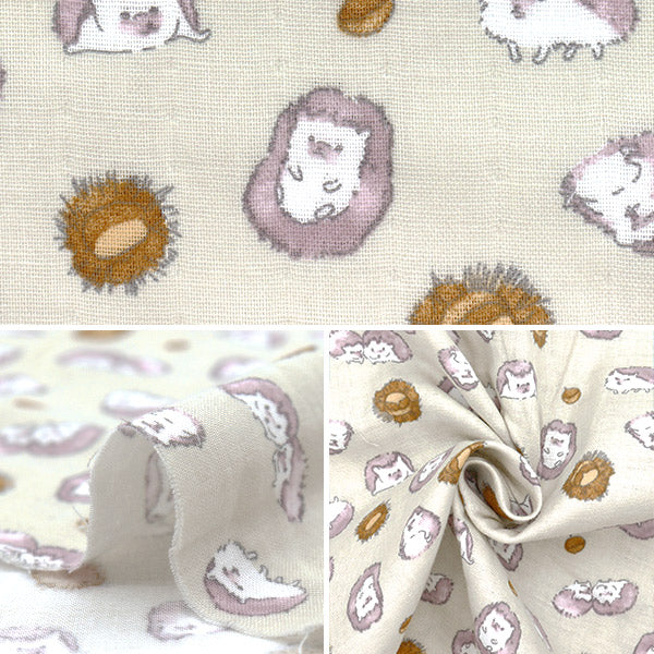 [Quantity starting from 5] Fabric 『double gauze Fulfig hedgehog ivory 142-1363-B1"