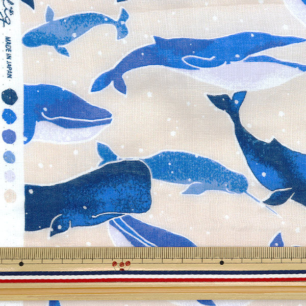 [Quantity starting from 5] Fabric 『double gauze Fulfig Whale Beige 142-1363-C1"
