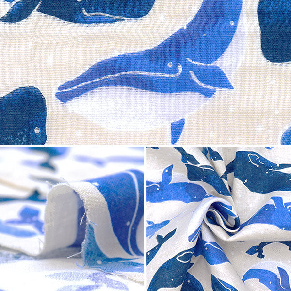 [Quantity starting from 5] Fabric 『double gauze Fulfig Whale Beige 142-1363-C1"