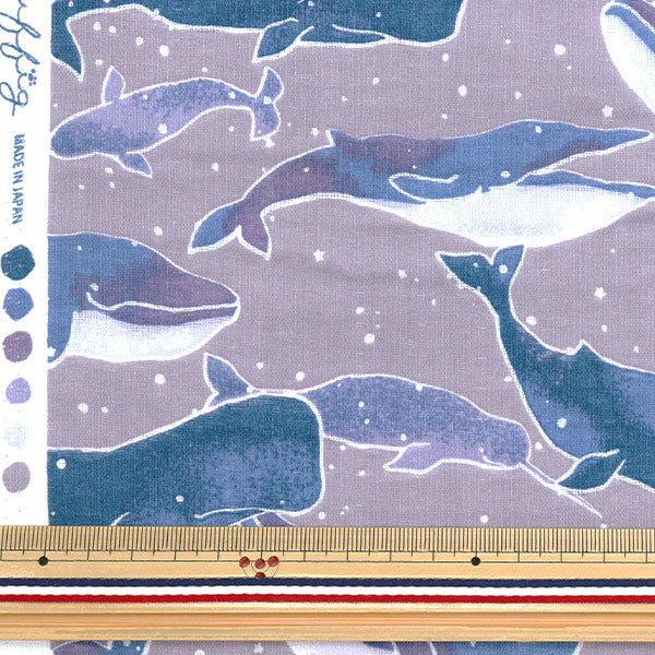 [Quantity starting from 5] Fabric 『double gauze Fulfig Whale Purple 142-1363-C3"