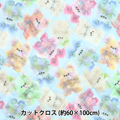 织物 "imadokikids被子剪布 大约60厘米x 100厘米彩虹动物蓝色IMAF-21QC-bl" KIYOHARA