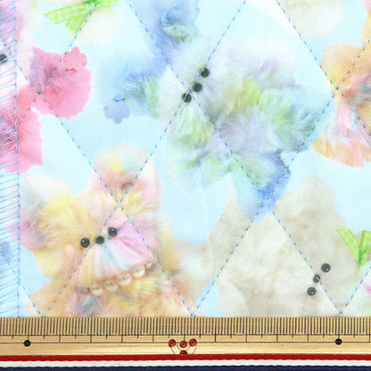 织物 "imadokikids被子剪布 大约60厘米x 100厘米彩虹动物蓝色IMAF-21QC-bl" KIYOHARA