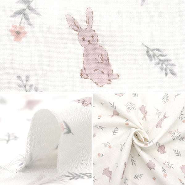 [Quantity starting from 5] Fabric 『double gauze Favorite Baby Flower Rabbit Off-White OKBF-46-OW"