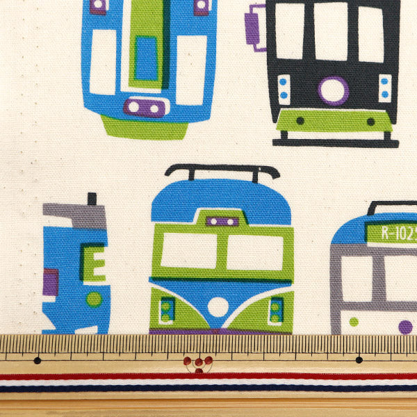 [From quantity 5] Fabric 『Oxford Train pattern off-white YK-19020-2A" KOKKA