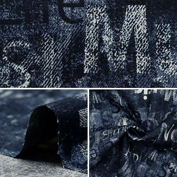[Quantity starting from 5] Fabric 『Oxford Denim print navy 38132-2B"