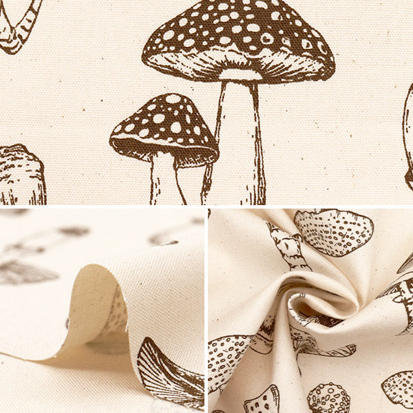 [Quantity starting from 5] Fabric 『OxfordPrinted mushroom Kinari 38135-1A"