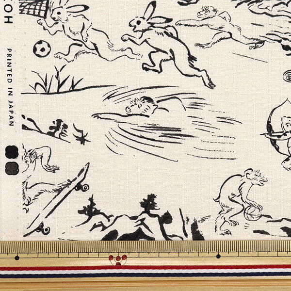 [From quantity 5] Fabric "Japanese Pattern Dobby Bird and Beast Character Characters Off White 1025-105-2A"