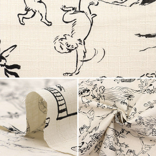 [From quantity 5] Fabric "Japanese Pattern Dobby Bird and Beast Character Characters Off White 1025-105-2A"