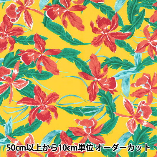 [Quantity starting from 5] Fabric "Mauna Loa TC Hawaiian Print Cattleya Yellow x Red YFOP0414"