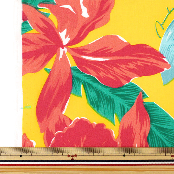 [Quantity starting from 5] Fabric "Mauna Loa TC Hawaiian Print Cattleya Yellow x Red YFOP0414"