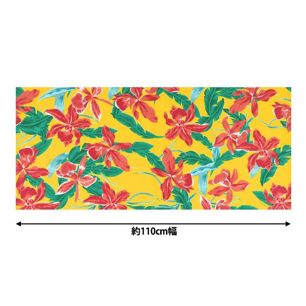 [Quantity starting from 5] Fabric "Mauna Loa TC Hawaiian Print Cattleya Yellow x Red YFOP0414"