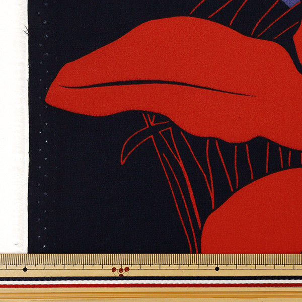 [Quantity starting from 5] Fabric "Mauna Loa TC Hawaiian Print Macana of Oh Navy x Red YFOP0334"