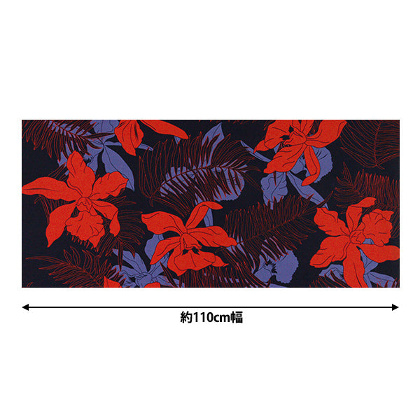 [Quantity starting from 5] Fabric "Mauna Loa TC Hawaiian Print Macana of Oh Navy x Red YFOP0334"