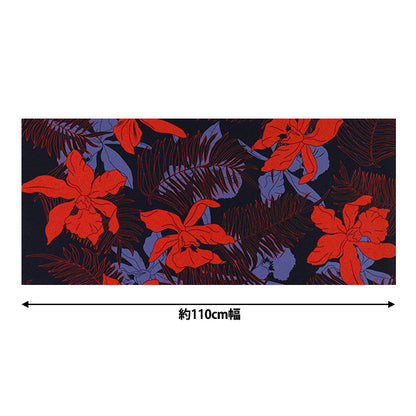 [Quantity starting from 5] Fabric "Mauna Loa TC Hawaiian Print Macana of Oh Navy x Red YFOP0334"