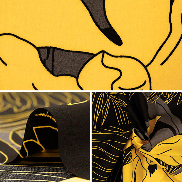 [Quantity starting from 5] Fabric "Mauna Loa TC Hawaiian Print Macana of O Black x Yellow YFOP0333"