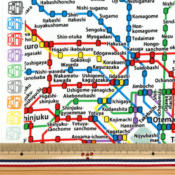 [Quantity starting from 5] Fabric 『Oxford Tokyo Metro Route Map Shiro KM1000-A"