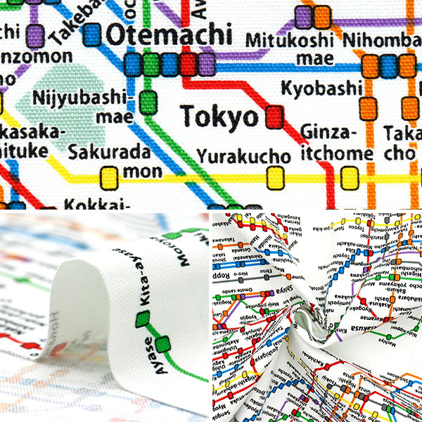 [Quantity starting from 5] Fabric 『Oxford Tokyo Metro Route Map Shiro KM1000-A"