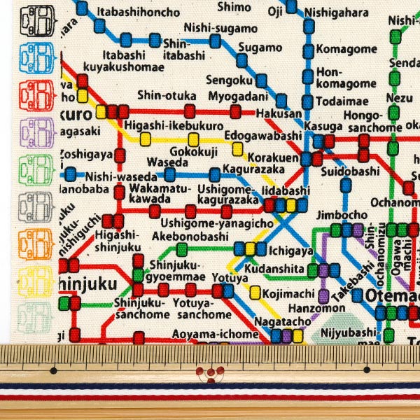 [Quantity starting from 5] Fabric 『Oxford Tokyo Metro route map Kinari KM1000-B"