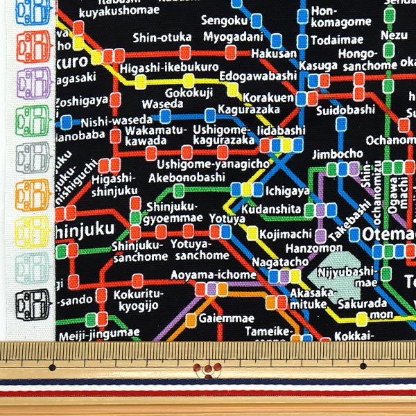 [Quantity starting from 5] Fabric 『Oxford Tokyo Metro Route Map Kuro KM1000-E"