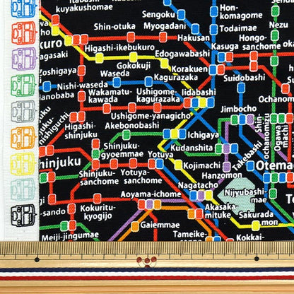 [Quantity starting from 5] Fabric 『Oxford Tokyo Metro Route Map Kuro KM1000-E"