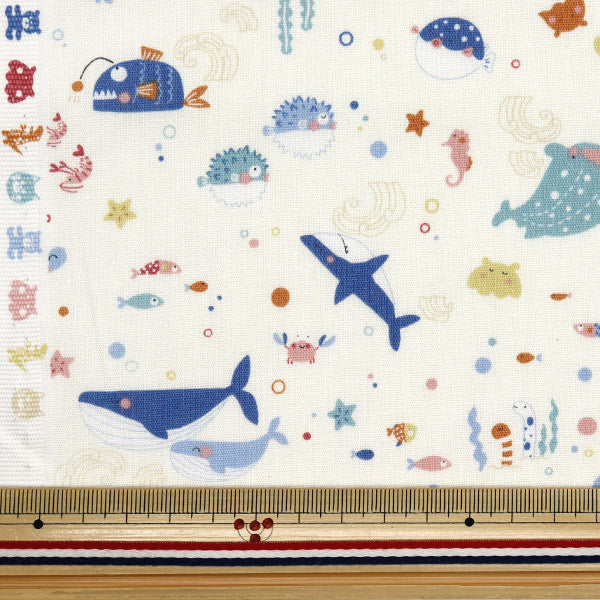 [Quantity starting from 5] Fabric 『Sheeting Nuance Kids Fish Off-White COCO-2024-4A"