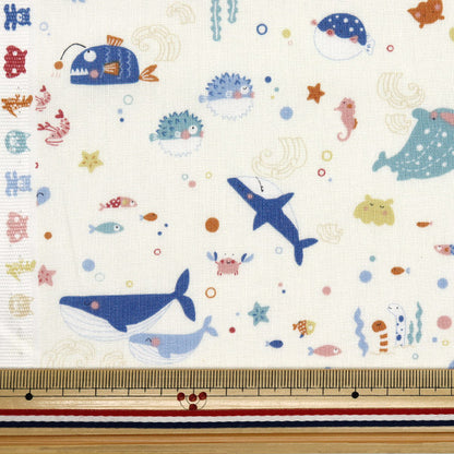 [Quantity starting from 5] Fabric 『Sheeting Nuance Kids Fish Off-White COCO-2024-4A"