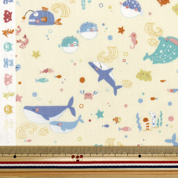 [Quantity starting from 5] Fabric 『Sheeting Nuance Kids Fish Yellow COCO-2024-4B"