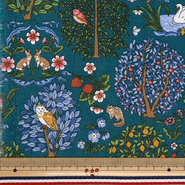 [Quantity starting from 5] Fabric "Cotton Linen Canvas Animal Forest Green R9011-1E"