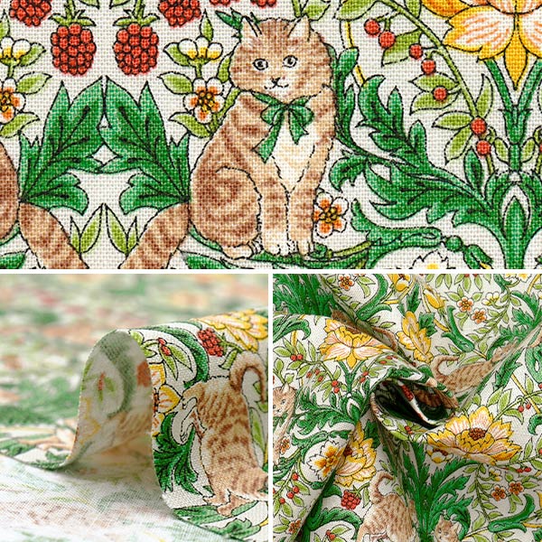 [Quantity starting from 5] Fabric "Cotton Linen Canvas Cat Garden Kinari R9011-2A"